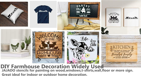 JAJADO Self Adhesive Silk Screen Stencil Farmhouse Stencils Farm Animal Stencils Silk Screen Transfers Reusable Chalk Paste Stencil Paint on Wood,...
