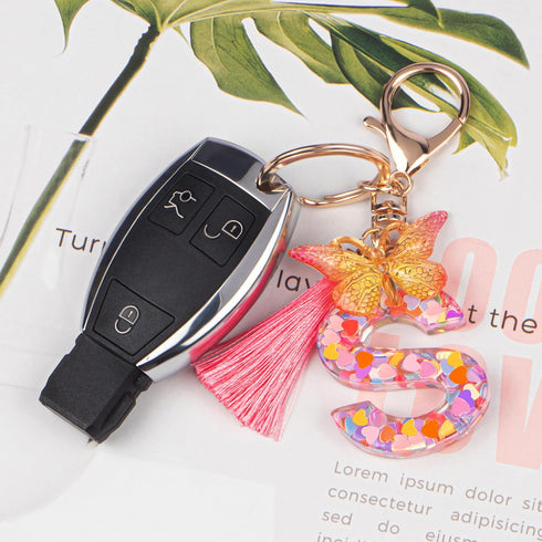 Colourful Cute Initial Letter Keychains for Women Girls with Tassel Butterfly, Charm for Purse Handbags Backpacks...