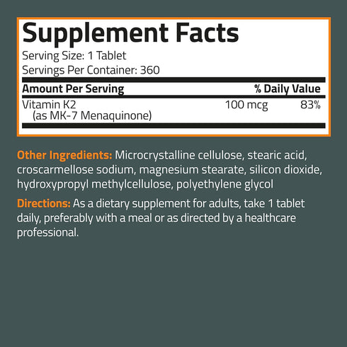 Bronson Vitamin K2 MK-7 100 MCG, K2 as MK7 Menaquinone, Bone Support 1 Year Supply, 360 Tablets...