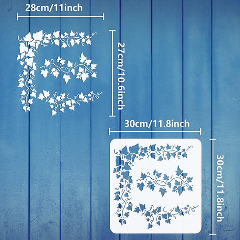 FINGERINSPIRE Ivy Painting Stencil 11.8x11.8 inch Hollow Out Vine Leaves Craft Stencil Reusable Wall Border Leaf Stencil Plastic PET Plant Stencil...