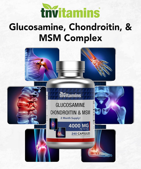 Glucosamine, Chondroitin, & MSM (4000 MG - 240 Capsules) for Men & Women | Joint Support Supplement Complex* | More Than Triple Strength! | Non-GM...