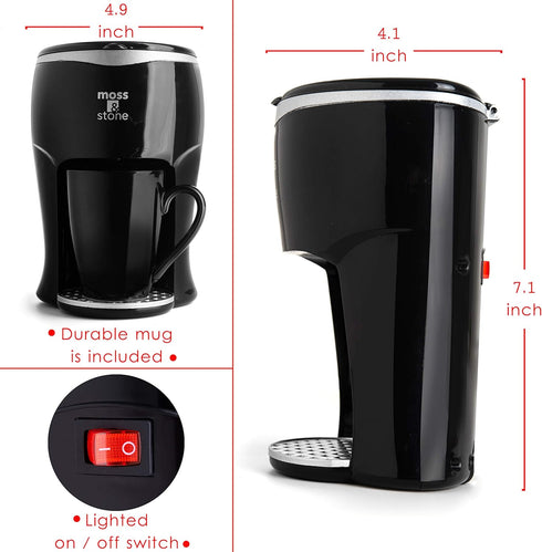 Moss & Stone Mini Drip Coffee Maker with Mug, Small Coffee Pot With Coffee Cup, Mini Coffee Maker, One Cup Coffee Maker (1 Drip & 4oz Mug)...