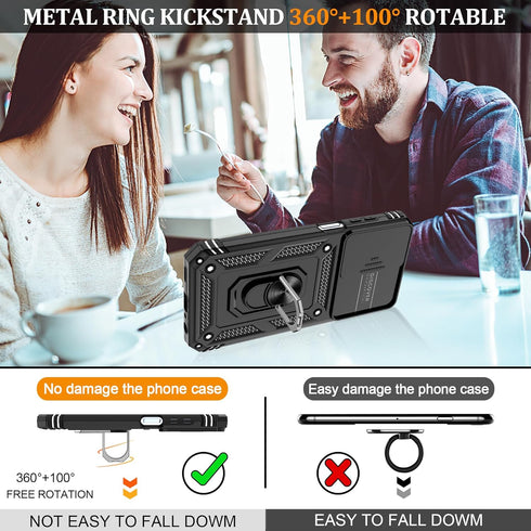 for Samsung Galaxy A25 5G Phone Case with Slide Camera Cover & Screen Protector*2, Samsung A25 5G Case Build in 360° Rotating Ring Kickstand, Mili...