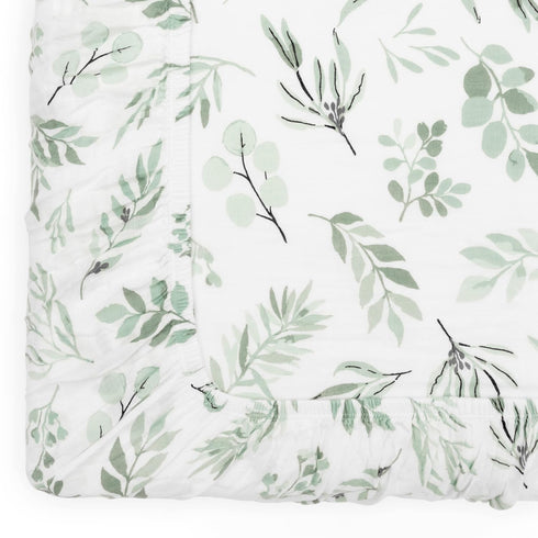 Organic Muslin Changing Pad Cover - Fitted Baby Changing Mat, Soft and Breathable, Eucalyptus Leaves, 16”x32”...