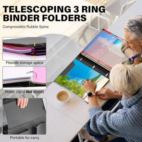 WOT I Telescoping Project Organizer, Refillable 3 Ring Binder Pocket Folder with Customized Front Cover+Clear Catalog Pocket+5 Double-Pocket Tab D...