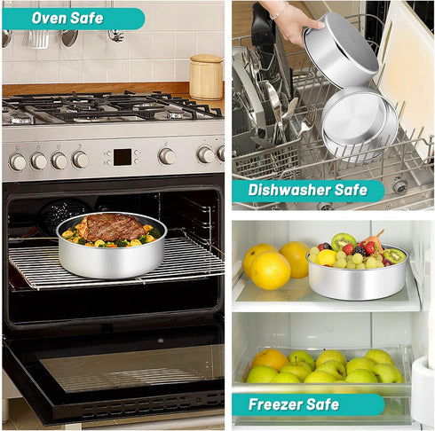 TeamFar Round Cake Pan, 8’’ x 3’’ Stainless Steel Deep Baking Roasting Cake Pan for Birthday Party Wedding, Non-Toxic & Heavy Duty, Deep & Straigh...