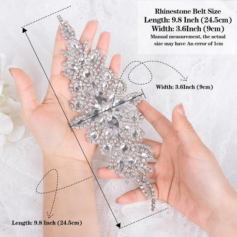 DUOBAO Crystal Rhinestone Applique Silver Wedding Sash Bridal Belts Pearl Appliques Handmade Rhinestones Belt With two 300cm Ribbons for Prom Brid...