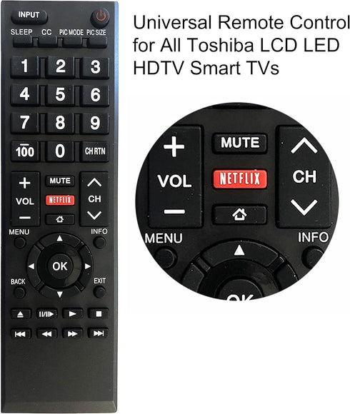Universal Remote Control for All Toshiba TVs, LCD, LED, Smart, and 4K TVs. No Setup Needed....
