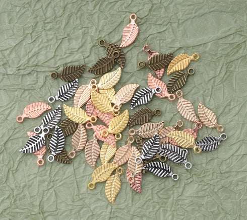 50 Pcs Leaf Charm Beads Metal Small 1.4 x 0.6 cm Tree Leaves Pendants for Crafting Jewelry Making Kit Findings Necklace Bracelet DIY Decoration Su...