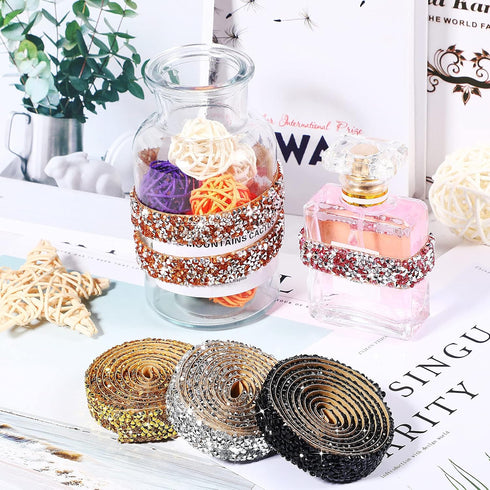 Xinnun 5 Rolls Crystal Shiny Rhinestone Ribbon Self-Adhesive Rhinestone Strips Ribbon Resin Diamond Bling for Art Craft DIY Party(Basic Style,Mixe...