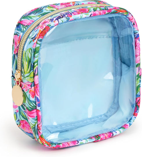 Clear Cosmetic Bag Mini Makeup Bag Transparent Toiletry Bag Travel Makeup Bag Small Pouch with Clear Interior Pocket and D-ring (Mini, Tropical)...