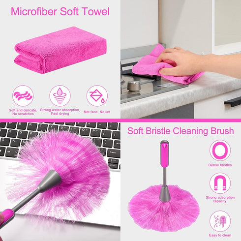 15PCS Microfiber Feather Duster Set Bendable & Washable with 100-inch Extension Pole Dusters for Cleaning High Ceiling Fan, Blinds, Cars, Furnitur...