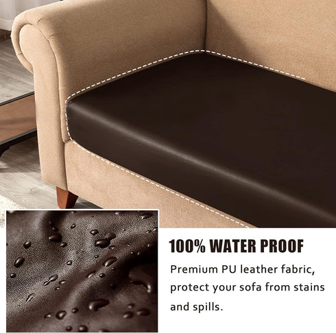 PU Leather Sofa Cushion Covers Sofa Seat Slipcover with Elastic Bottom Waterproof Furniture Protector for Settee Seater Replacement, Set of 2 (2 P...