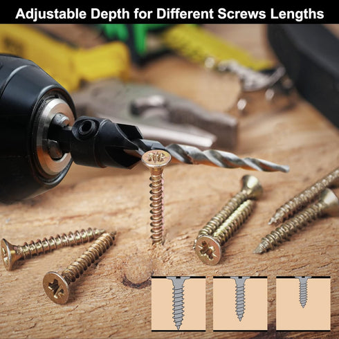 Countersink Drill Bit Set, 5Pcs Tapered Drill Bits M2 HSS, with 1/4" Hex Shank Quick Change and Allen Wrench, Counter Sinker Set for Woodworking a...