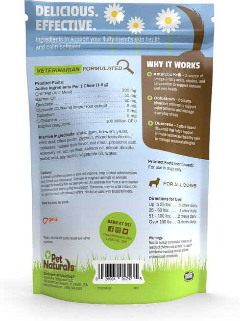Pet Naturals Allergy Plus Calming Supplement for Dogs, Soft Chew, Duck Flavor, 60 Ct....