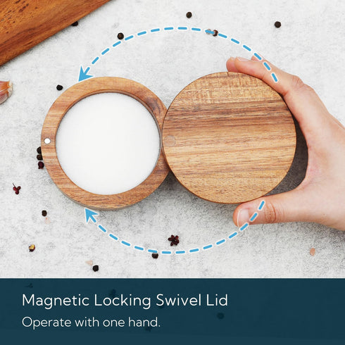 KITCHENDAO Acacia Wood Salt Cellar Bowl Box, Elegant Kitchen Salt Container Holder with Swivel Magnetic Lid to Store Pepper Spice Bath Salt Sea Sa...