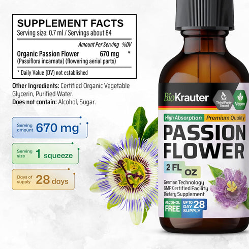 Passionflower Tincture - Organic Passion Flower Extract for Mood Support - Alcohol and Sugar Free - Vegan Drops 2 Fl.Oz....