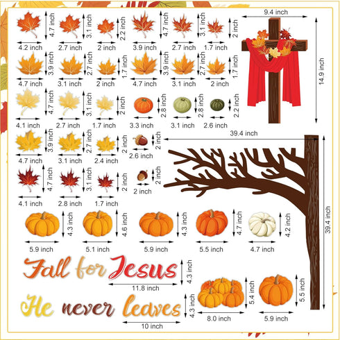 124 Pcs Fall Tree Classroom Bulletin Decor Fall for Jesus He Never Leaves Bulletin Board Set Autumn Maple Leaves Pumpkin Harvest Cutout for Thanks...