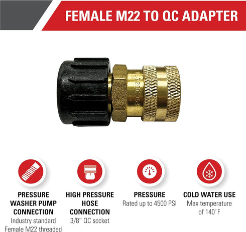 Simpson Cleaning 7200068 Replacement QC Socket for Pressure Washer Pumps Up to 4500 PSI, Brass, Female M22, Gold...