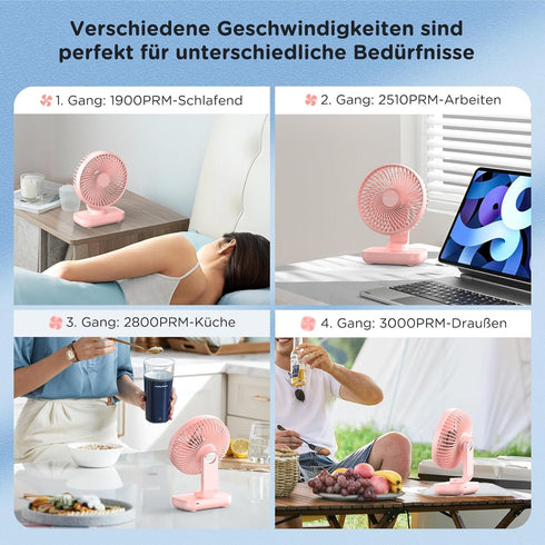EasyAcc Small Desk Fan 4000 Battery Fan, 5-23 Working Time, Upgraded Strong Wind, Ultra Quiet, Rechargeable 90°Tilt Air Circulate Portable Fan 4 S...