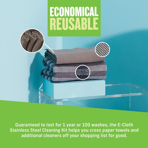 E-Cloth Stainless Steel Cleaning Kit, Microfiber Stainless Steel Cleaner for a Spotless Shine Home Appliances Including Oven, Stove and Refrigerat...