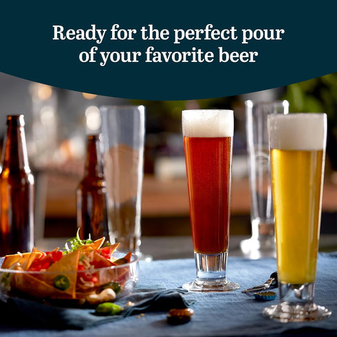 Libbey Stockholm Pilsner Beer Glasses Set of 4, 14.5oz, Tall Pint Glasses for Pilsner, Kolsch, Lager, and More, Unique Beer Gift Set...