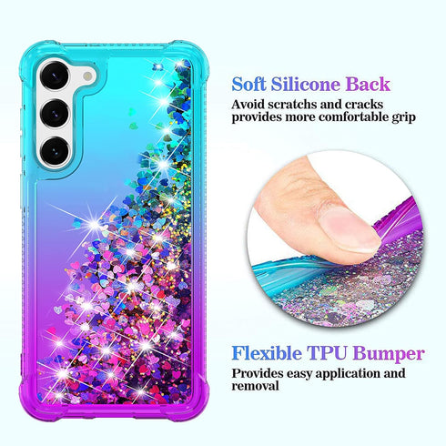 for Samsung S23 Plus Case,S23 Plus Case,with HD Screen Protector,Gradient Quicksand Glitter Liquid Floating Waterfall Durable Girls Cute Phone Cas...