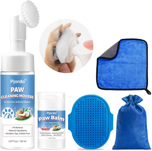 Dog Paw Cleaner Kit, No-Rinse Foaming Cleanser for Dogs and Cats, Dog Paw Balm for Heal Dry Cracked Paws & Nose, Pet Foot Washer Paw Scrubber for ...