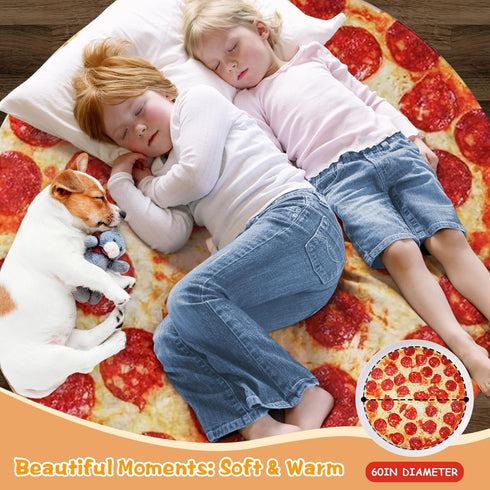 Lhedon Pizza Blanket for Teen Kids, 60 Inch Throw Blanket, Round Pepperoni Pizza Food Blanket, Funny Gifts for Boy Girl, Soft Flannel Blanket for ...