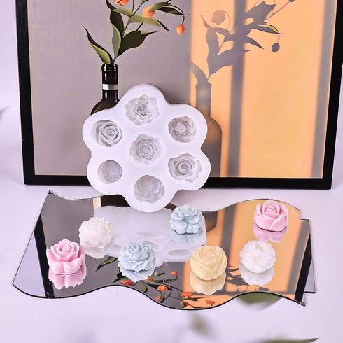 7-chamber rose/flower shape silicone Molds for DIY Cake Fondant Biscuit Cookies Sugar Pudding Chocolate Hard Candies Dessert Sugar Cupcake Decor...