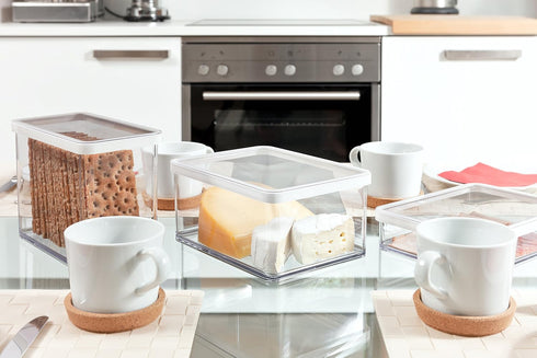 Loft, Rectangular Storage Box 3.2l with lid and Seal, Plastic (PP) BPA-Free, Transparent/White, 3,2l (20,0 x 10,0 x 21,4 cm)...