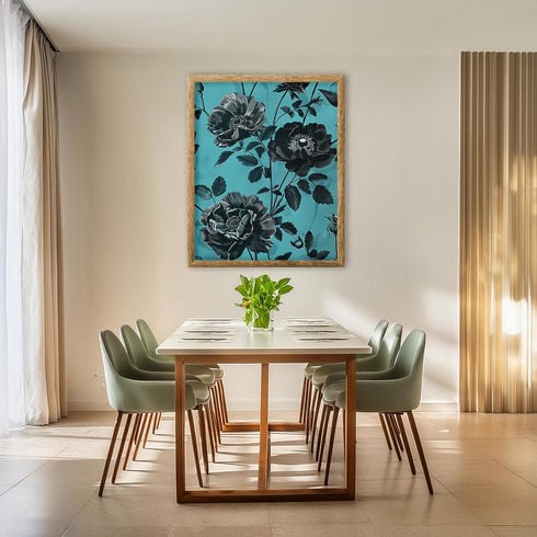 Posterizer 1 pcs-lush black flowers with blue background-Floral & Botanical Art-Abstract & Modern Art-Decor for Home & Office- UNFRAMED Wall Art...