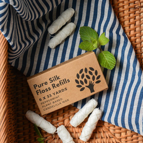 Gaia Guy Silk Dental Floss Refill | Peppermint Natural Silk | 6 spools x 33yds | Compostable, Sustainable & Biodegradable Silk Flossing Thread & E...