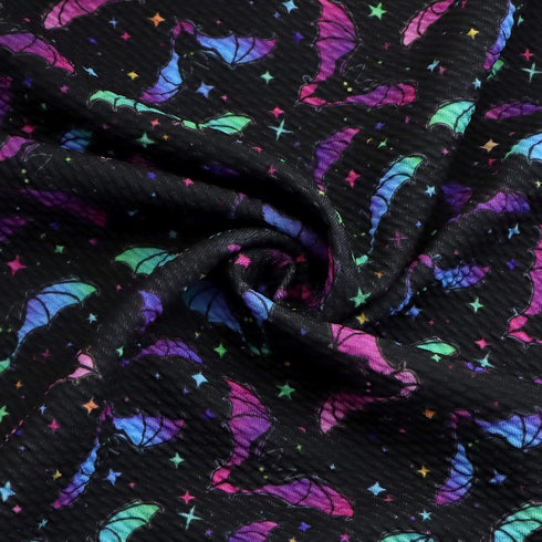 David Angie Happy Halloween Bullet Textured Liverpool Fabric 4 Way Stretch Spandex Knit Fabric by The Yard for Head Wrap Accessories (Bat)...