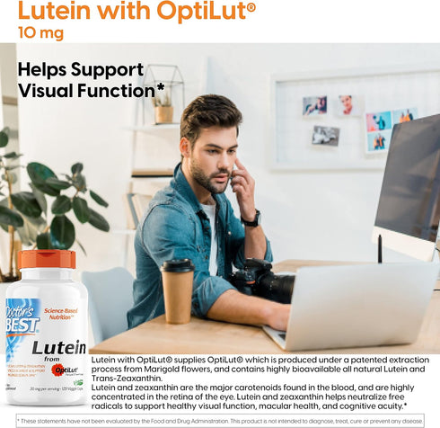 Doctor's Best Lutein with OptiLut Non-GMO, Vegan, Gluten Free, Soy Free, Eye Health, 20 mg, 120 Veggie Caps...