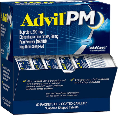 Advil PM Pain Reliever and Nighttime Sleep Aid, Pain Medicine with Ibuprofen for Pain Relief and Diphenhydramine Citrate for a Sleep Aid - 50x2 Co...
