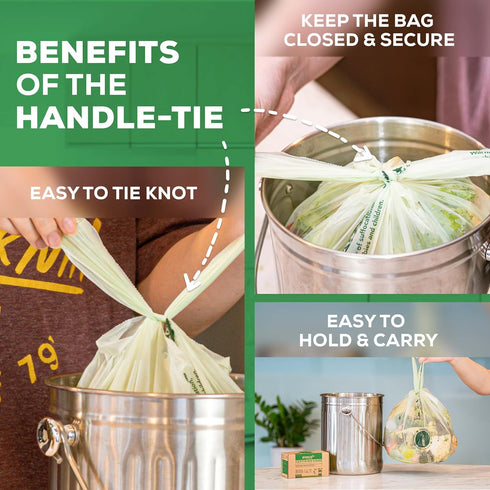 ANECO 100% Compostable Food Waste Bags 1.6 Gallon With Handles (30 Count), Small Compost Bags for Countertop Bin, OK Compost HOME & BPI Certified ...