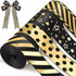 Shappy 4 Rolls 1 Inch Graduation Ribbon Striped Wrapping Bronzing Grosgrain Fabric Ribbons Black and Gold Ribbon DIY Craft for School Graduation G...