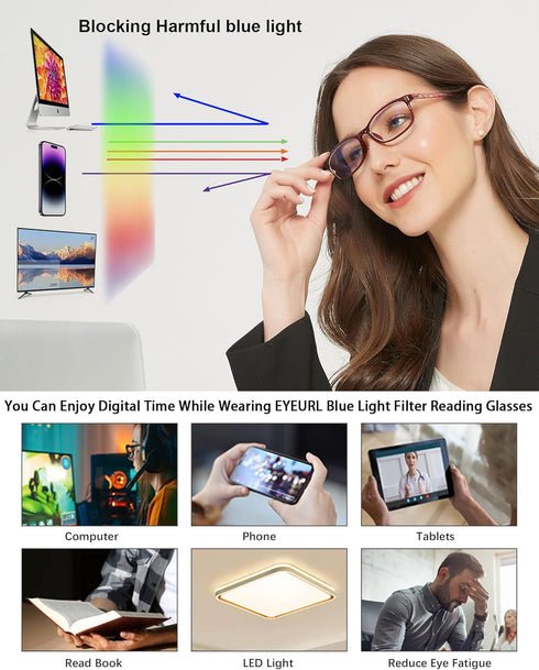 EYEURL Lightweight Flexible Reading Glasses Women - Magnification +1.75 Computer Eyeglasses Blue Light Blocking and Hard Case...