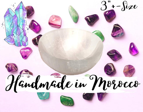 Worldly Finds Selenite Crystal Smudge Bowl, 7 Sizes, Hand-Carved, Moroccan Crystal Holder to Charge, Cleanse Crystals, Charging Selenite Bowl, Spi...