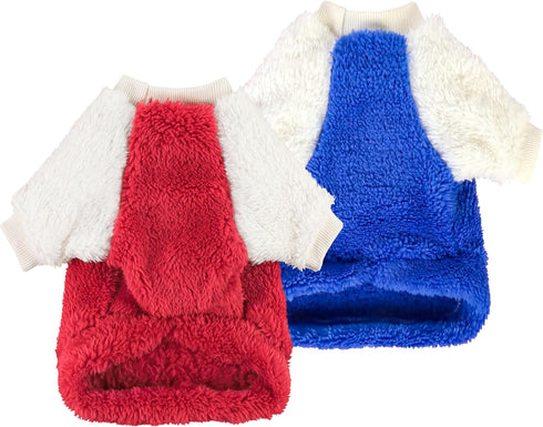 Fitwarm 2 Pack Fuzzy Fleece Dog Sweater, Thermal Dog Clothes for Small Dogs Boy Girl, Pet Cat Winter Outfit, Red, Royal Blue, Medium...