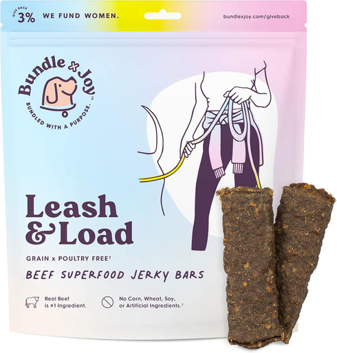 Leash & Load Dog Treats Beef Jerky Snack Bars, 5 oz Bag, Puppy and Dog Training Treats, Natural Superfood Grain Free Dog Treat Made with Real Beef...