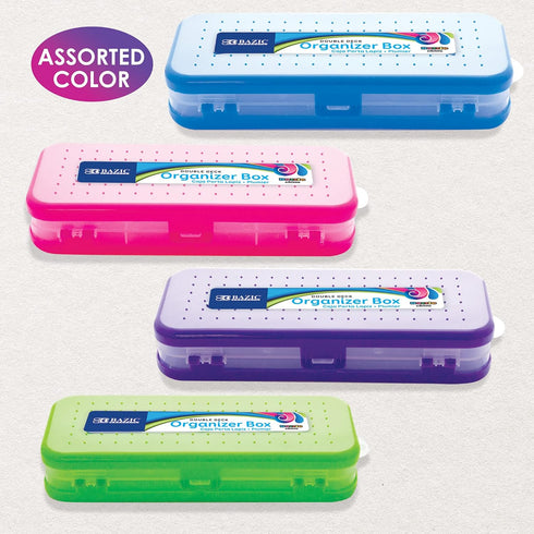 BAZIC Plastic Pencil Case 8" Double Deck Utility Storage Box, Bright Color, Multi Purpose Organizer, 4-Pack...