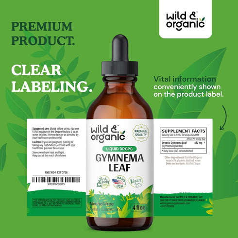 Gymnema Tincture - Sugar-Free Gymnema Sylvestre Supplements - Alcohol-Free Gymnema Drops for Antioxidant Support - Organic Gymnema for Cleanse - V...