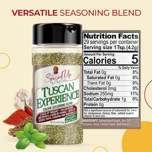 Spiced Up by Chef Calvin - Tuscan Experience Italian Seasoning Blend 3.9 oz/122 g - Mix of Spices and Seasoning, Perfect for Cooking - Premium Ita...