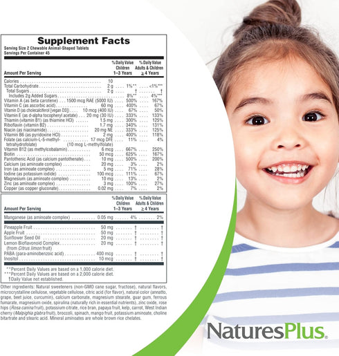 Natures Plus Animal Parade Children's Chewable Multivitamin - 90 Animal-Shaped Tablets - Natural Assorted Flavors - Vegetarian, Gluten Free - 45 S...