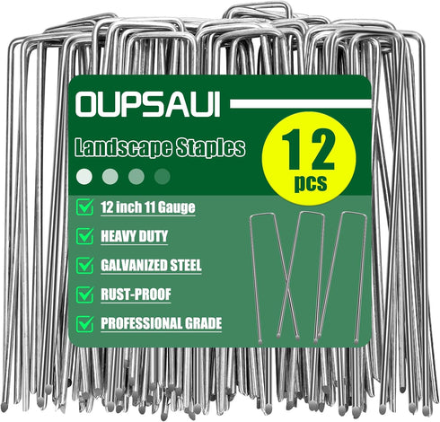 12 Inch 11 Gauge Galvanized Landscape Staples Stakes for Decoration, 12/25/100pcs Garden Metal Stakes for Weed Barrier Fabric, Fence Stakes, Tent ...
