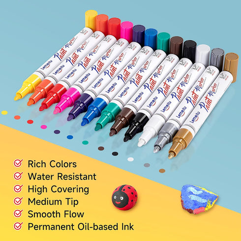 Paint Pens,Permanent Oil Based Paint Markers,Never Fade Marker Pen,for Office, Art projects, Rock Painting, Ceramic, Glass, Wood, Plastic, Metal, ...