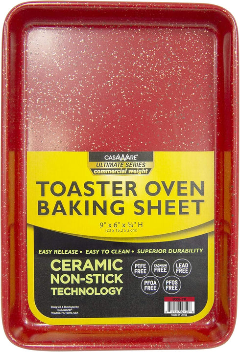 casaWare 9 x 6 x 0.75-Inch Toaster Oven Ultimate Series Commercial Weight Ceramic Non-Stick Coating Baking Pan (Red Granite)...