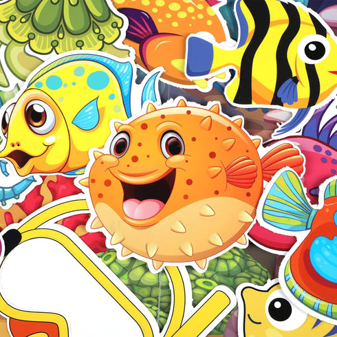 56 Pcs Ocean Beach Theme Classroom Bulletin Board Decoration Sets Dive into Learning Sea Animal Fish Cutouts for The Sea Backdrop Under The Summer...